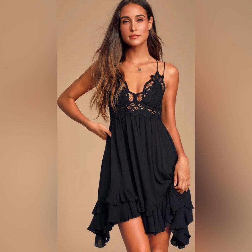 Free People Adella Slip Black Lace Dress SMALL